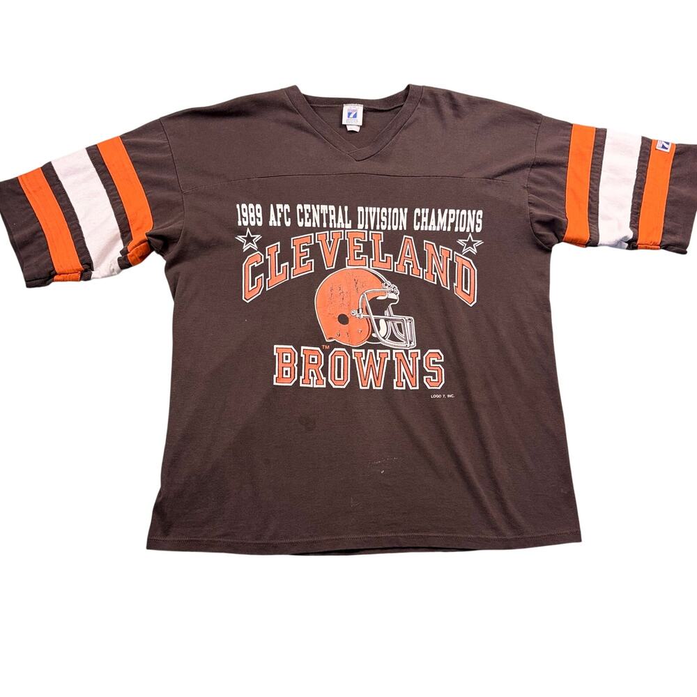 Vintage 90s Cleveland Browns Jersey T-Shirt Logo 7 Men's XL V-Neck Retro